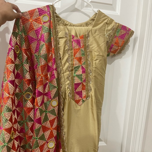 Gold Phulkari Salwar Suit - Picture 1 of 3